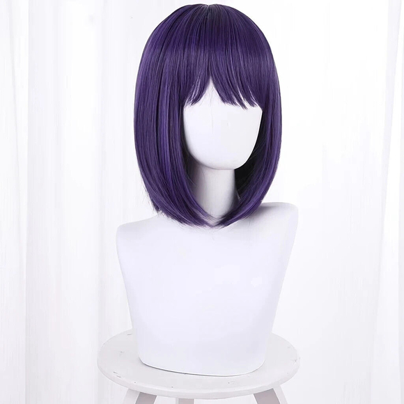 Short Purple Bob Wig with Bangs – Synthetic Hair, Heat-Resistant Cosplay - Picture 7 of 7